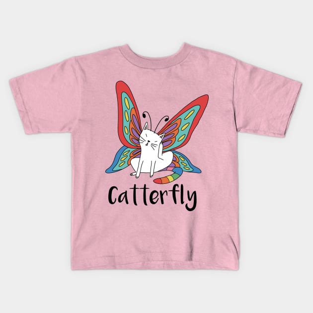 Cute Catterfly Cat Butterfly Pun Kids T-Shirt by Freid